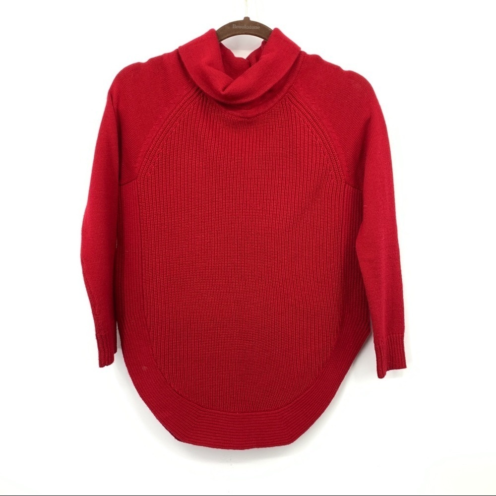 Athleta Women XXS Sweater Ravine Funnel Neck Red Merino Wool Blend Knit Top‎
